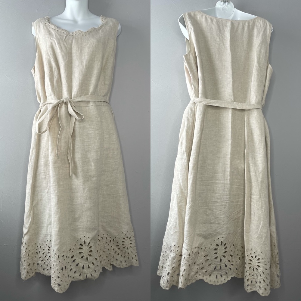 TALBOTS Cream Eyelet Linen Dress Size 16W